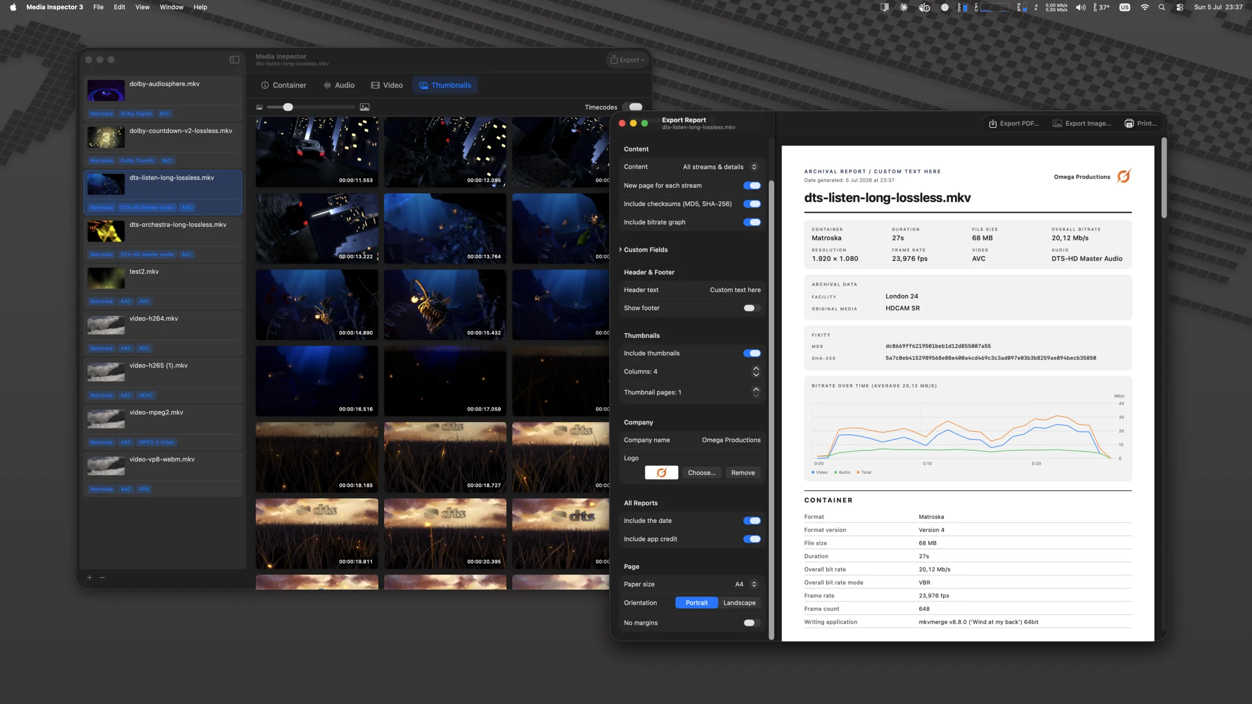 Media Inspector running on the macOS desktop