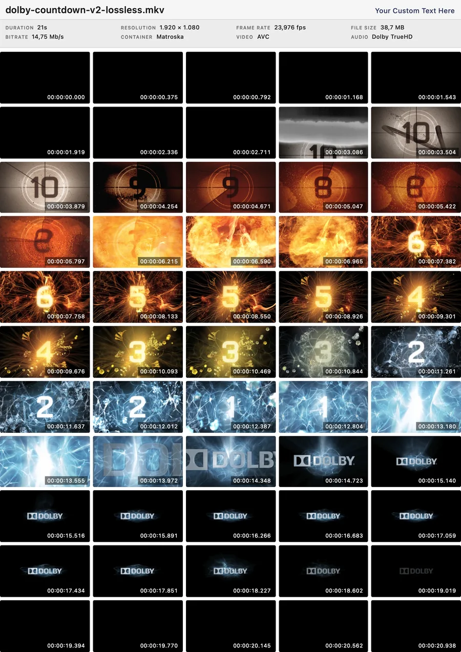 Thumbs sheet example: a contact sheet of 55 frames with timecodes and a file summary header